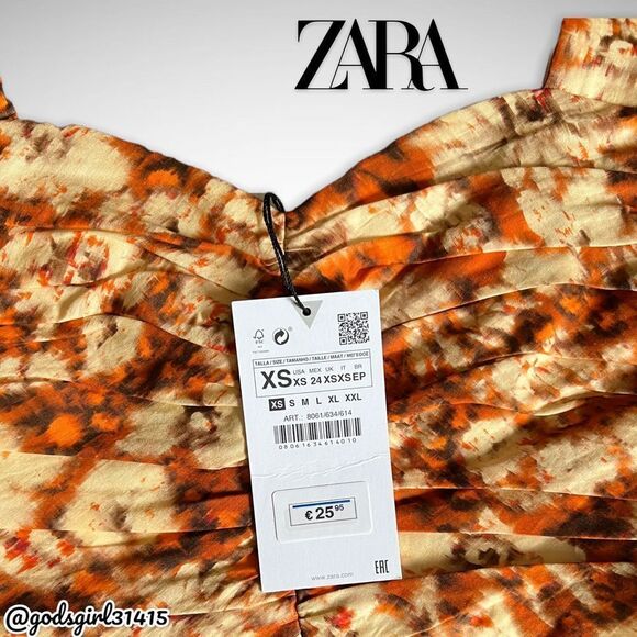 Zara Tops - NWT Zara Printed Drape Crop Top Square Neck Orange Floral Sz XS